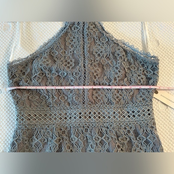 $168 Anthropologie Foxiedox Aquamarine Green Lace Halter Sleeveless Mini size S - Picture 9 of 10